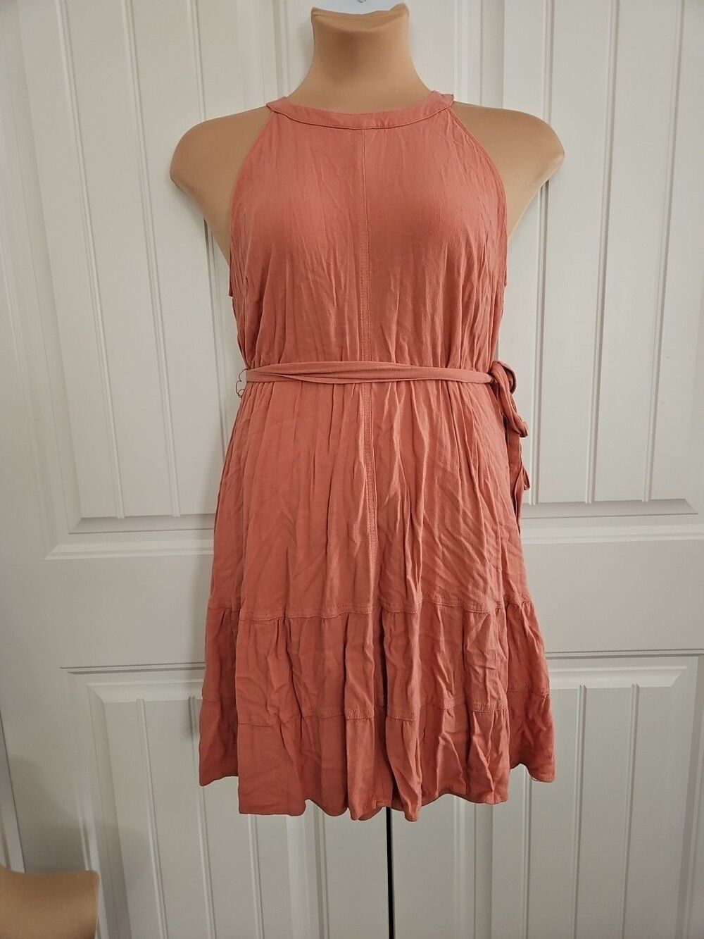 Torrid Blush Pink Goddess Natural Woven Tiered Mini Dress Sz 1 US 14 Pockets